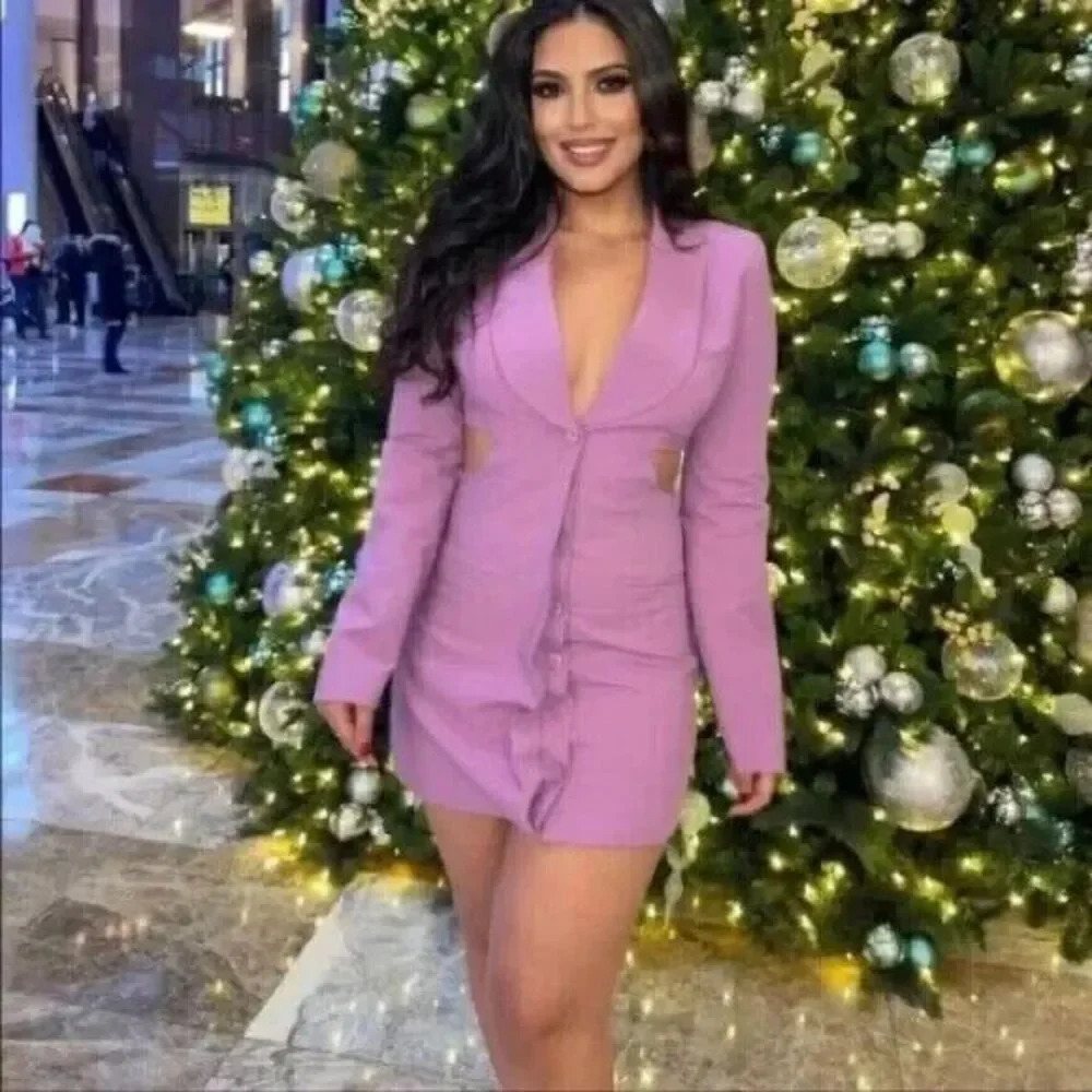 Zara Cut Out Blazer Dress Size Small Lilac/Purple Long Sleeve Bloggers Favorite - Picture 3 of 16
